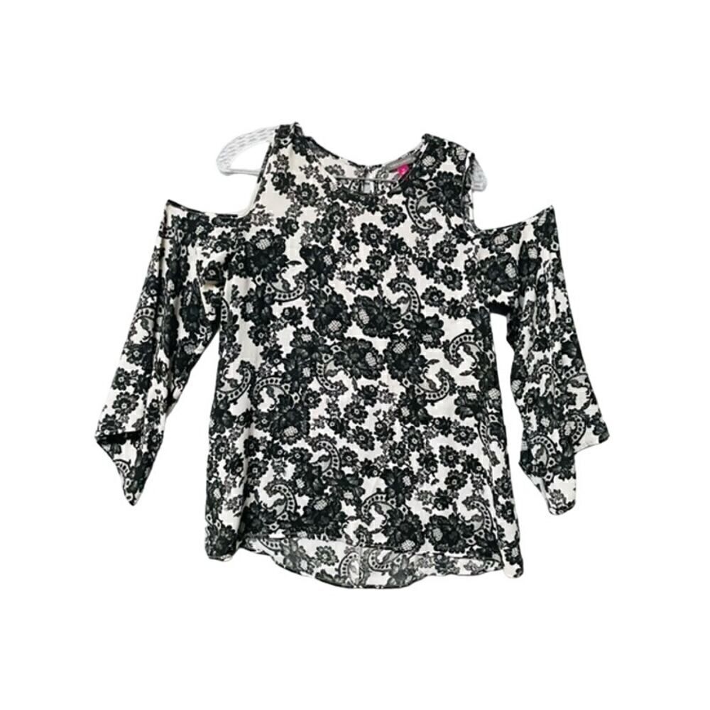 Vince Camuto White Black Paisley Floral Cold Shoulder Blouse M